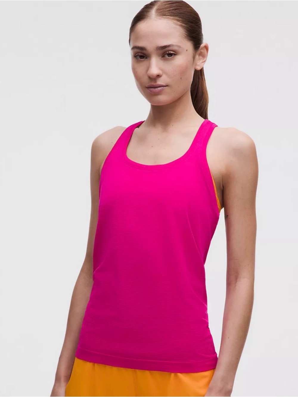 lululemon athletica pink flare swiftly tech scoopneck